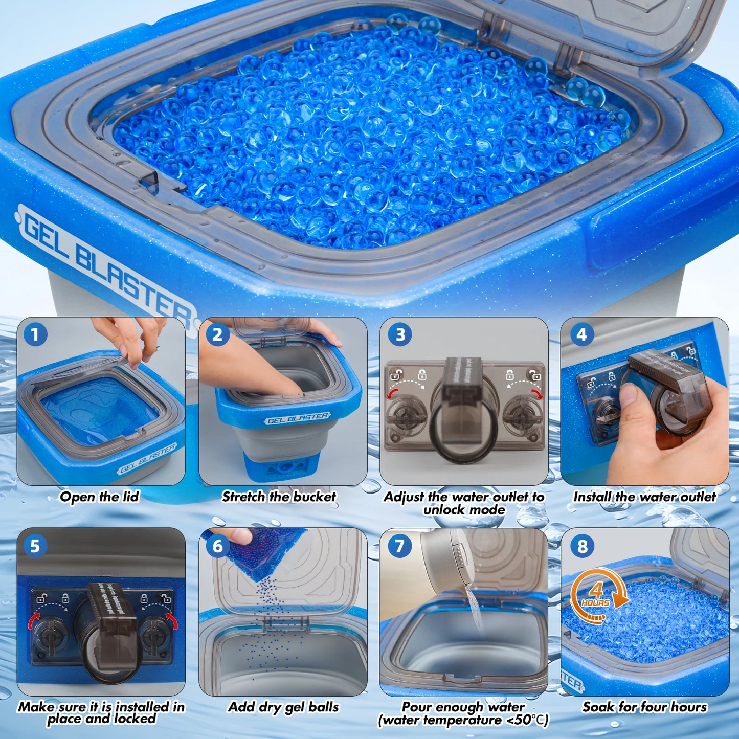 Foldable Gel Ball Ammo Bucket – Portable Splatter Blaster Accessory, Large-Capacity Tub Holds up to 20,000 Gel Balls