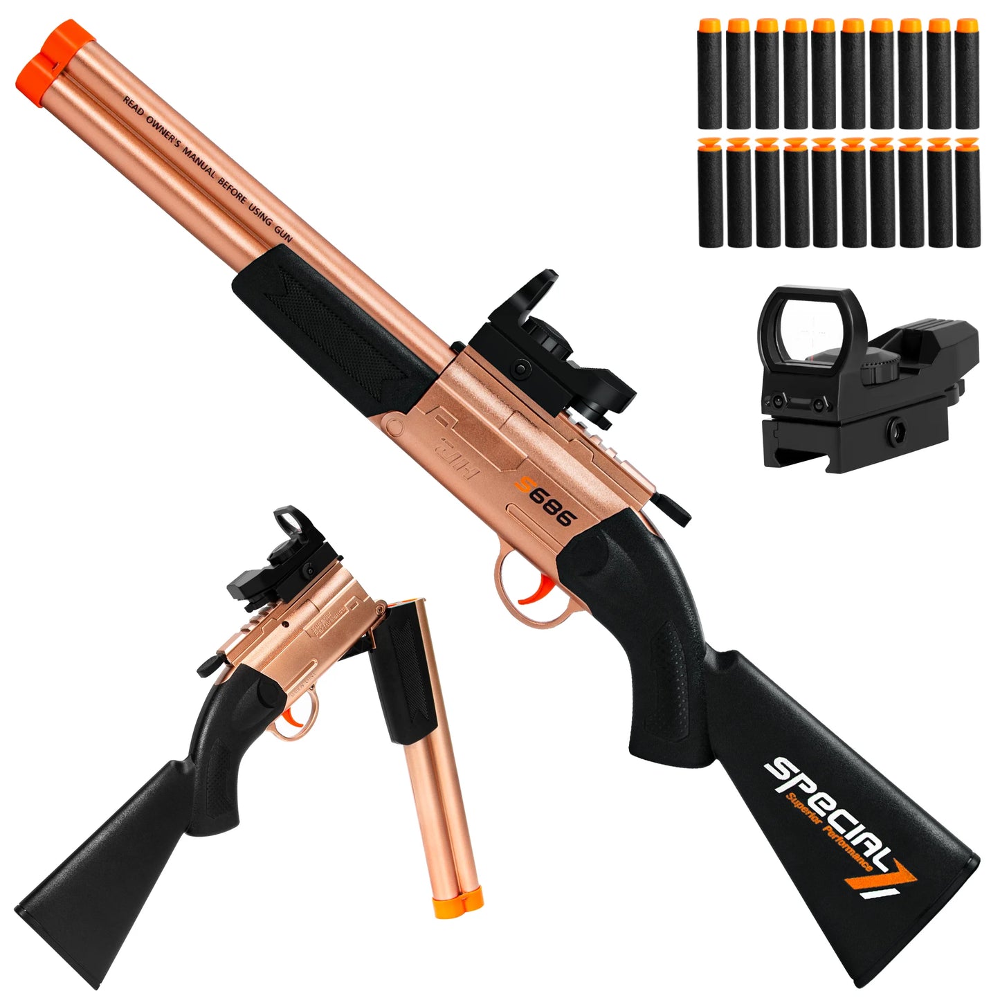 Double Barrel Toy Shotgun – Foam Dart Blaster with Scope, Includes 20 Soft Bullets, Fun Toy Gun for Kids, Teens & Youth