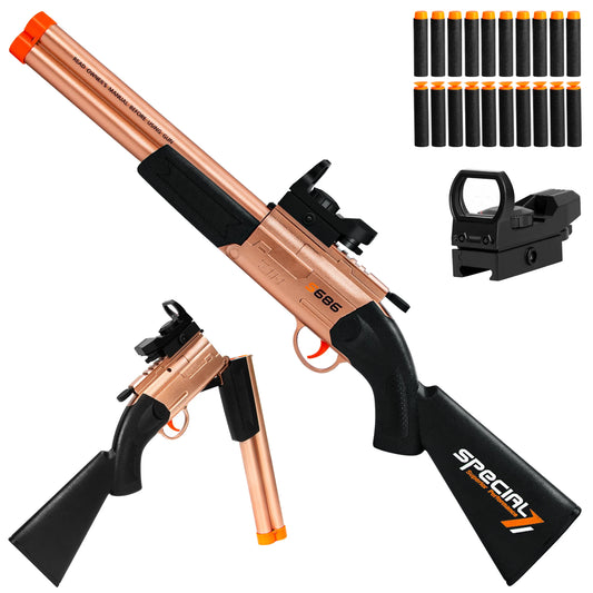 Double Barrel Toy Shotgun – Foam Dart Blaster with Scope, Includes 20 Soft Bullets, Fun Toy Gun for Kids, Teens & Youth